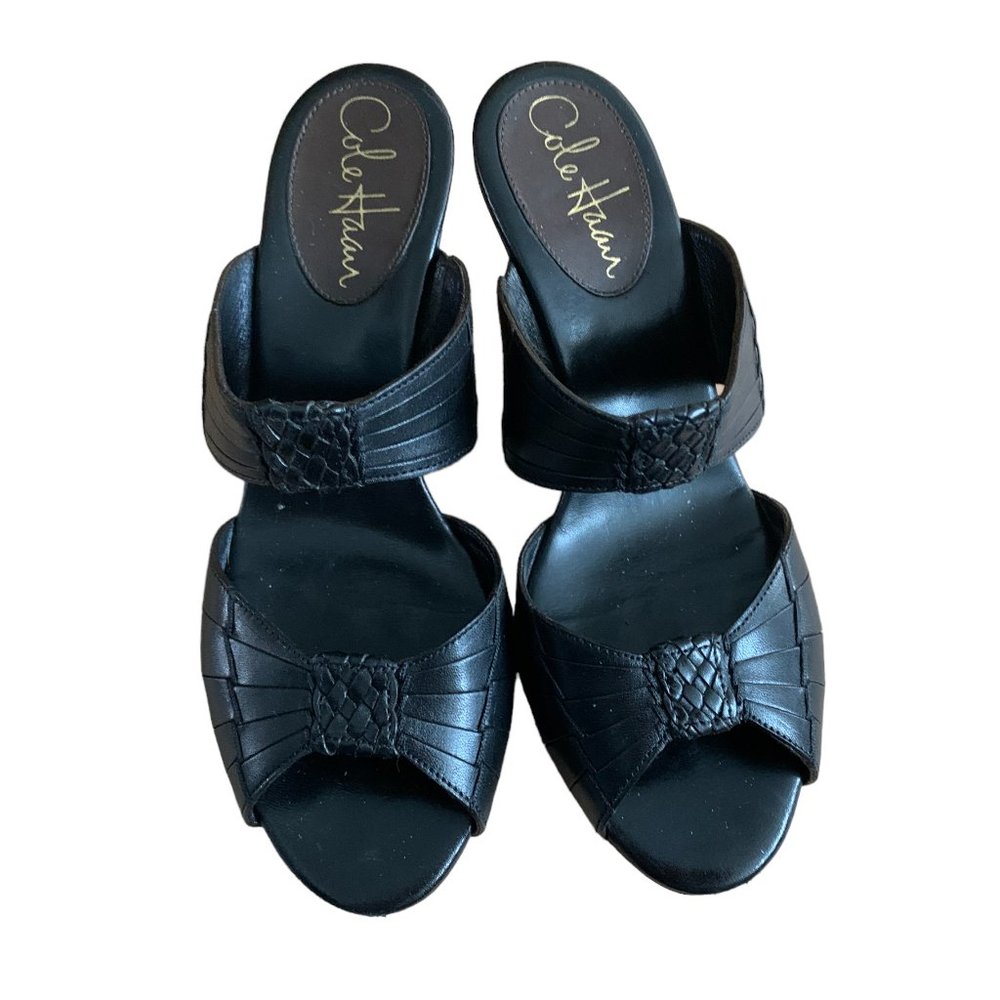 Cole Haan Womens Double Strap Black Wedge Sandals Size 6